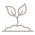 A line art icon of a young plant seedling growing from a patch of soil.