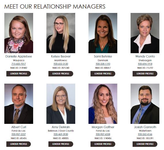 Grid of relationship managers' portraits and contact information