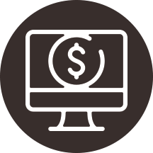 circle icon with a computer monitor with a dollar symbol on the screen